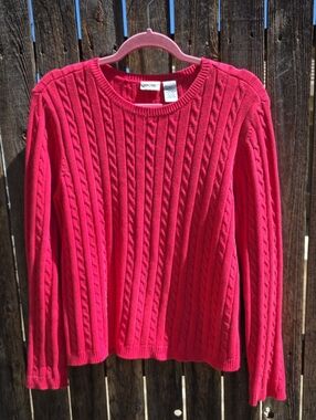 Cherokee Coral Pink Cable Knit Crewneck Vintage Sweater 100% Cotton Made In UK